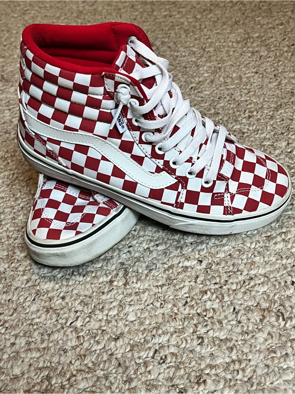 Vans Checkerboard Sk8-Hi High Top Sneakers - Red & White